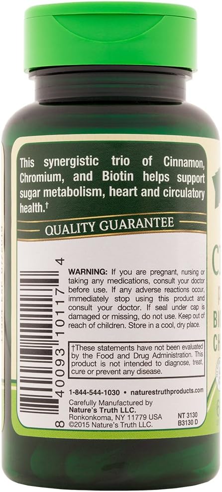 Ceylon Cinnamon Capsules | 2500mg | 60 Count | Vegetarian, Non-GMO & Gluten Free Supplement | Plus Chromium and Biotin | by Nature's Truth...