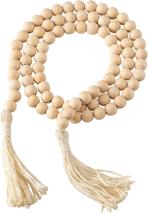 DECORKEY Wooden Beads, 58 Inch Farmhouse Wood Beads Garland for Boho Decor with Tassels, Rustic Country Decor for Coffee Table, Home, Living Room,...