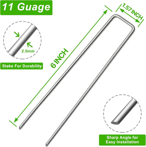 25pcs 6 Inch Garden Landscape Staples 11 Gauge Galvanized Lawn Stakes, Heavy Duty Sod Pins for Fences, Lawns, Weed Barriers, and Landscape Fabrics...