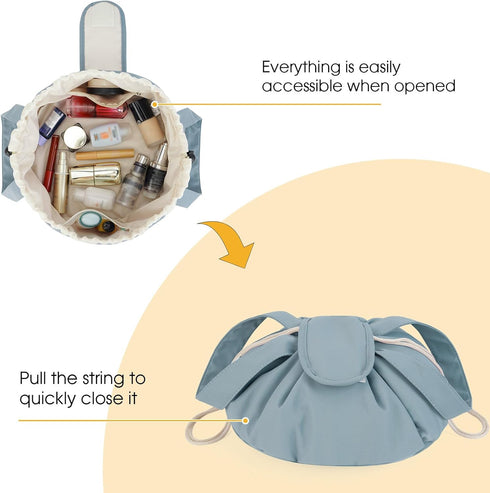 Barrel Drawstring Makeup Bag Large Cosmetic Bag Make up Bags Toiletry Organizer for Women (Greyish Blue) (Patent Pending)...