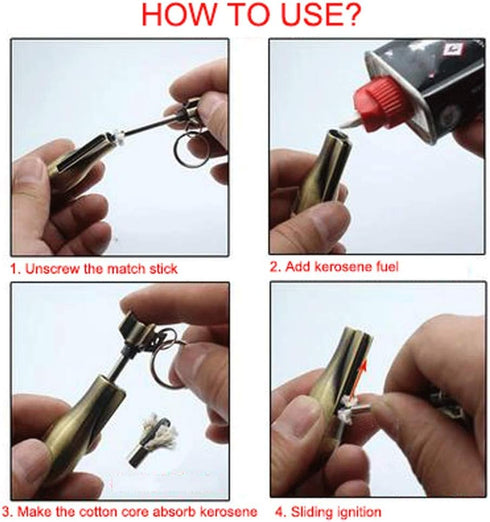Permanent Match - 3 Pack, Flint Matchstick Fire Starter, Keychain Metal Immortal Lighter, Kerosene Refillable Lighter Waterproof Emergency Surviva...