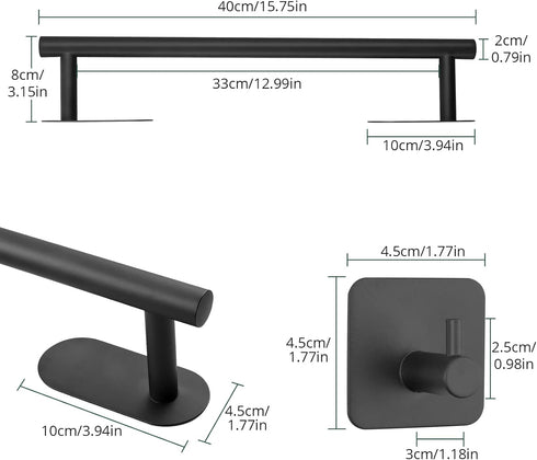 JiGiU 16-Inch Towel Bar, Self Adhesive Towel Holder with 3 Packs Towel Hooks, Bath Towel Bar Rack SUS304 Stainless Steel Wall Mount Bathroom Hardw...