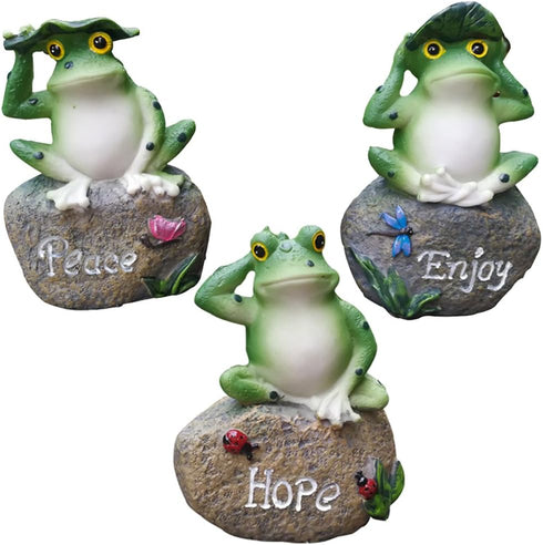 LANKER Frog Garden Statues – 3 Pack 5 Inch Frogs Sitting on Stone Sculptures Outdoor Decor Fairy Garden Ornaments...