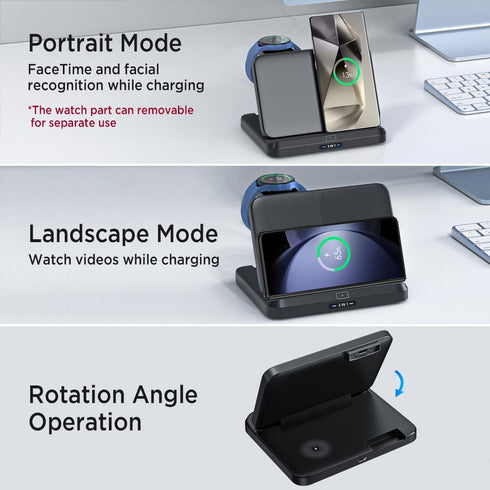 Miimall Foldable 3 in 1 Wireless Charger Fast Charging for Samsung Galaxy Z Fold & Flip 6/5/4/3/2,Galaxy S24+/S23+/S22, Portable Wireless Charging...