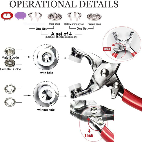 100 Sets 9.5mm Metal Snaps Buttons Tool Kit with Fastener Pliers Press Perfect for DIY Crafts Clothes Bibs Hats and Sewing,Snap Button Fasteners K...