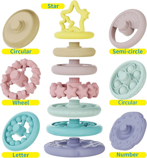 7 Pcs Stacking Toys Baby Toys, Toddler Montessori Sensory Soft Rings Stacker, Teething Infant Toy with Learning, Newborn Essentials Gifts for 6 9 ...