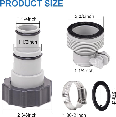 4-Pack Pool Hose Adapters with Clamps - 2 Types Connectors for Threaded Connection Pump - Replacement for 1.5/1.25 Inch Hoses - Ideal for Above Gr...