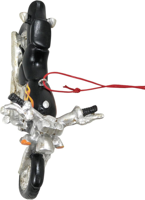 Black Motorcycle With Flames Resin Hanging Christmas Ornament...