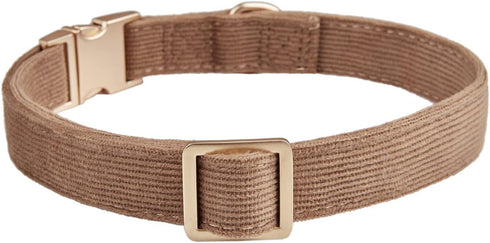 Soft Cotton Dog Collar with Metal Buckle Adjustable Heavy Duty Comfy Corduroy Collars for Small Medium Large Dogs,Brown,Medium...