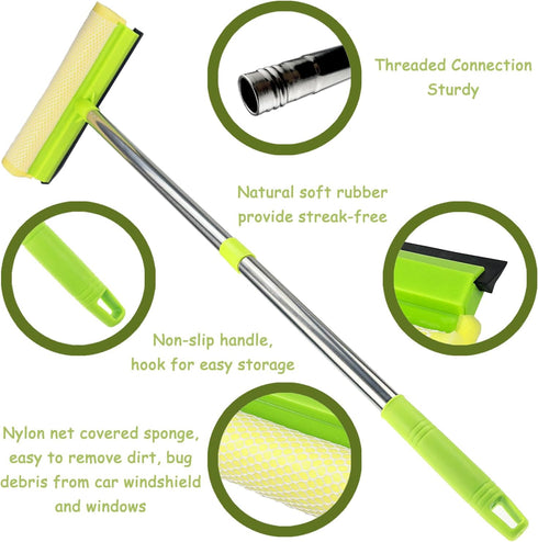 Window Squeegee for Window Cleaning, 58'' Squeegee Window Cleaner Tool 2 in 1 Car Window Cleaning Tool with Extension Pole Telescopic Window Washi...
