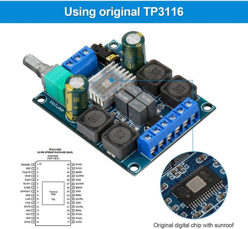 2Pcs Digital Amplifier Board,TPA3116D2 Dual Channel Audio Stereo AMP High Power Digital Subwoofer Power Amplifier Board 2x50W 5V 12V 24V for Store...
