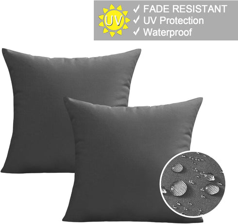 Outdoor Waterproof Throw Pillow Covers 18x18 Set of 2 Decorative DarkGary Patio Furniture Cushion Cases Outside Decor for Couch Garden Bench Porch...