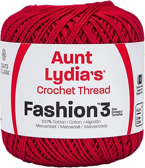 Aunt Lydia Fashion Scarlet Crochet - 3 Pack of 150y/137m - Cotton - Gauge 3 - Crochet......