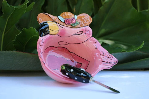 Blue Sky Dining Ceramic Miss Precious Flamingo 6.25'' x 6'' Dip Bowl and Spreader Set 616023...
