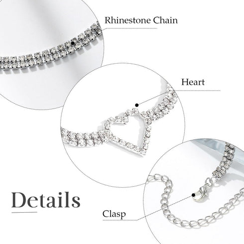 CLOACE Rhinestone Choker Necklaces Silver Heart Necklace Sparkly Tennis Chain Party Prom Neck Jewelry for Women...