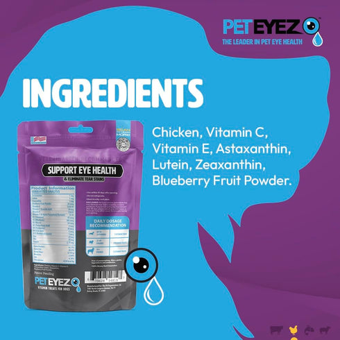 Pet Eyez Tear Stain Remover Vitamin Treats for Dogs - Support Eye Health & Reduce Itching & Tear Stain Buildup - 100% Natural Dog Treats w/Superfo...