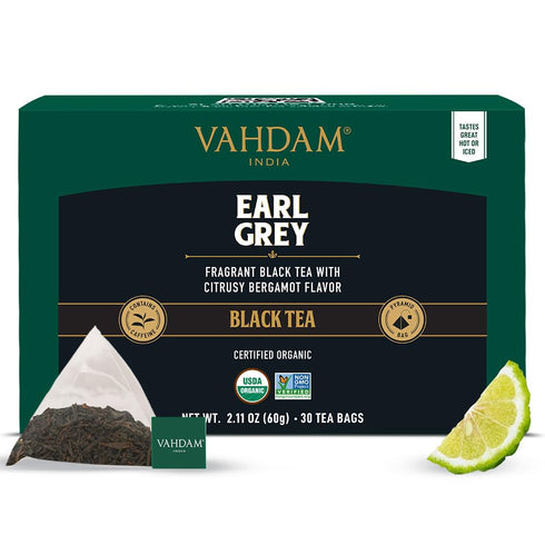 VAHDAM, Earl Grey Black Tea Bags (30 Count) Medium Caffeine, Non GMO, Gluten Free | Citrus Bergamot & Smooth | Resealable Ziplock Pouch | Individu...