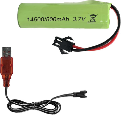 10Leccion 3.7V 500mAh 14500 Rechargeable Li-ion Battery SM-2P Joint with USB Charger for RC Cars, Toys and Remote Control Monster Trucks......