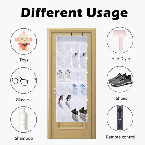 24 Pockets Over the Door Shoe Organizer, Folding Hanging Organiser Shoe Racks with Hooks, Heavy-Duty Hanging Mesh Shoe Holder for Badroom, Bathroo...