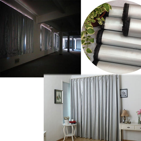 Blackout Drapery Shade Fabric Black and Silver 100 Percent Shading Light Waterproof Sunshade Cloth Light Weight (1Yard)...