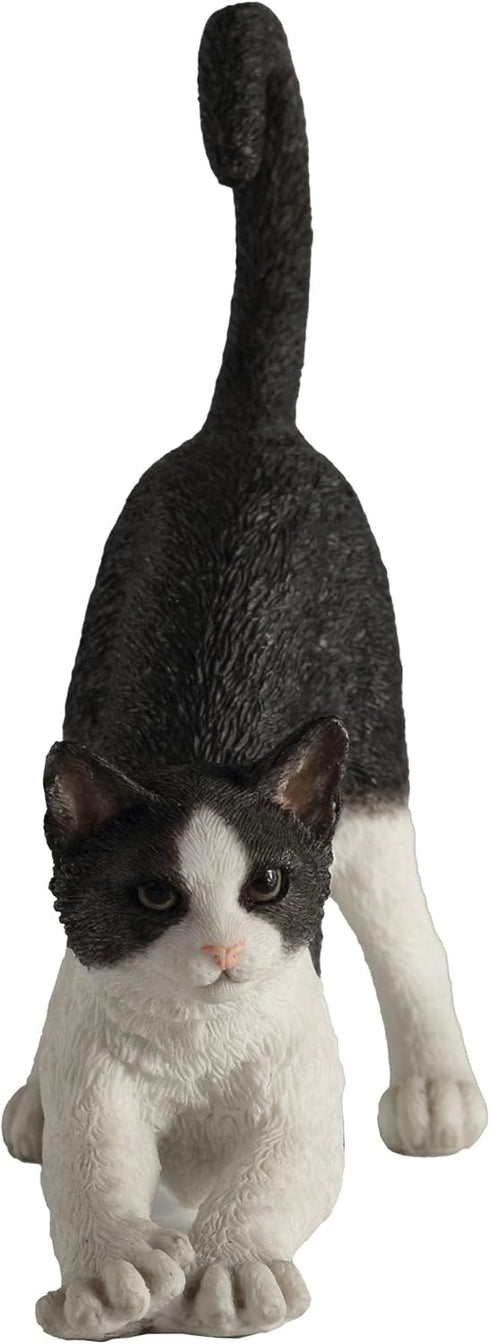 Veronese Design 4 7/8 Inch Black and White Cat Stretching Resin Hand Painted Figurine...