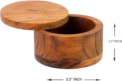 Kaizen Casa Acacia Wood Salt or Spice Box with Swivel Cover perfect for keeping table salt, gourmet salts, herbs or favorite seasonings, close at ...
