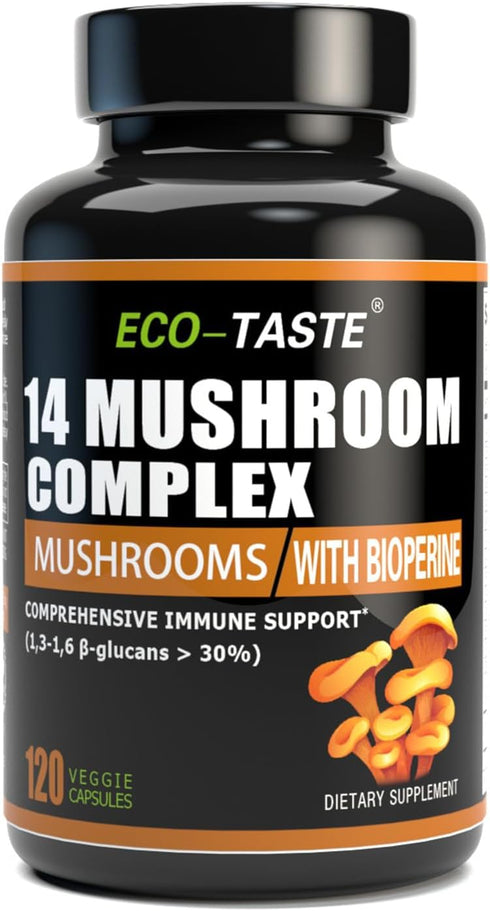 14 Mushrooms Supplement 120 Capsules - Immune System Booster & Nootropic Brain Supplement – with Lion’s Mane, Reishi, Maitake, Turkey Tail, Chaga ...