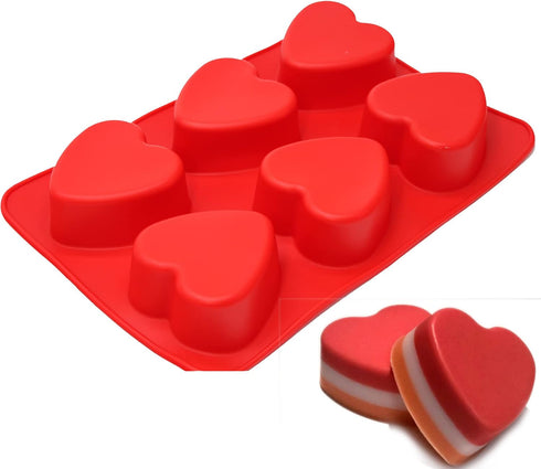 X-Haibei Love 6 Heart Shape Silicone Mold Lotion Bars Soap Moulds Cake Muffin Baking Deep Cavity 4oz per Cell...