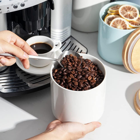 Sweejar Kitchen Canisters Ceramic Food Storage Jar, Stackable Containers with Airtight Seal Wooden Lid for Serving Coffee Bean, Flour, Tea, Spice ...