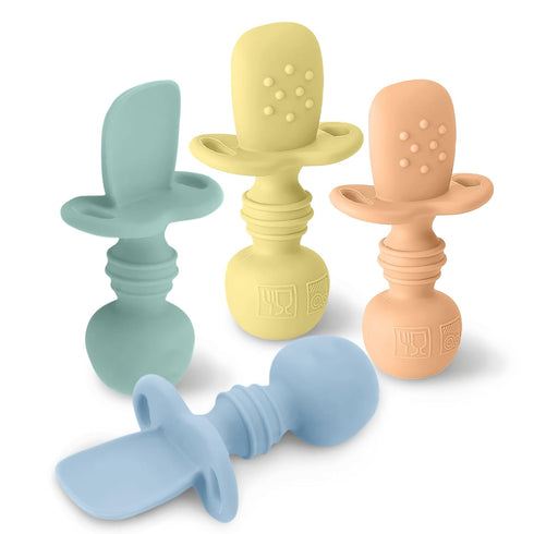 LittleWhispers Baby Silicone Spoons - Self Feeding 6 Months - Infant, Toddler, & Kid Friendly Utensils - First Stage, Baby Led Weaning - 4 Pack Ut...