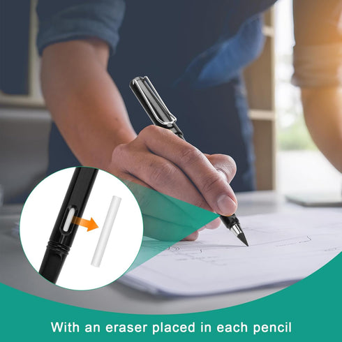 6pcs Everlasting Pencil Unlimited Inkless Pencil,Reusable Everlasting Pen with Eraser and 6pcs Replacement Nibs,Erasable Infinite Pens for Student...