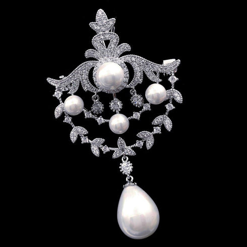 Royal Vintage Silver-Tone Double Loop Brooch Pins with Foiled Mother of Pearl Drops...