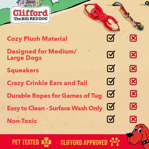 Clifford® Busy Body Rope 16" Tug of War Dog Toy | Durable Cozy Plush Dog Toy Stuffed Animals Play Toy with Ropes for Games of Tug | Mental Stimula...