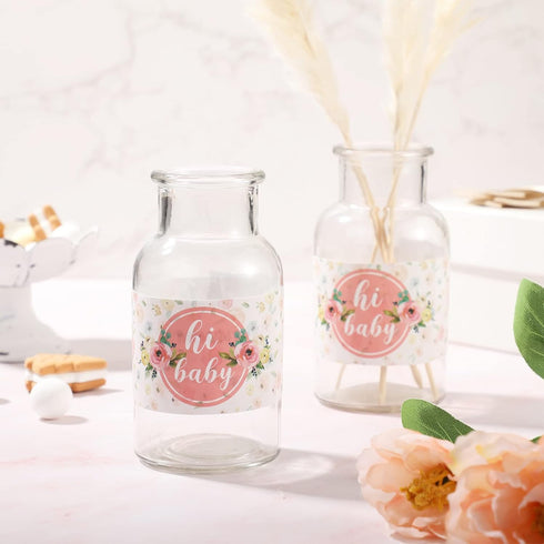 Zonon 48 Pieces Pink Baby Shower Water Bottle Labels Floral Baby Shower Decorations Waterproof Water Bottle Stickers Wrappers for Pink Floral Them...