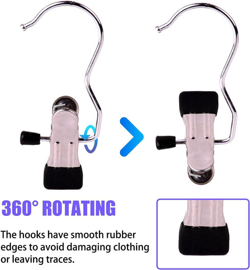 12PCS Laundry Hanging Hooks with Clips Boot Hanger Heavy Duty Clothes Pins, Portable Metal Drying Clip for Bras, Socks, Towels, Underwear...