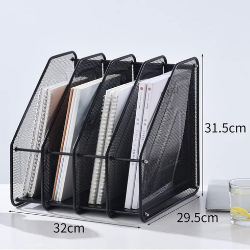 Efficient Mesh Vertical Desktop File Organizer - 4-Slot Document Sorter & Holder Rack for Office, Home, & School Supplies Organization...