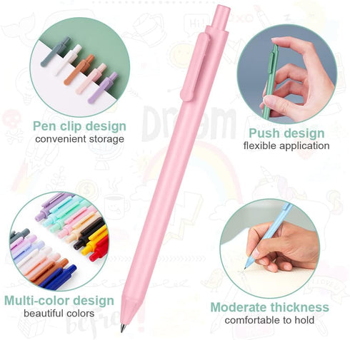 AUAUY Retractable Gel Pens, 15PCS Cute Retractable Quick Dry Gel Ink Pen, Cute Pens 0.5mm Medium Point Black Ink Quick Drying for Writing Drawing ...