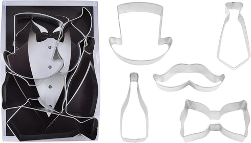 R&M International Handsome Gents Cookie Cutters, Bow Tie, Top Hat, Moustache, Champagne Bottle, Neck Tie, 5-Piece Set,Multicolor...