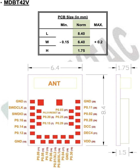 MDBT42V-512KV2 Nordic nRF52832 Small Size Module Chip Antenna Bluetooth Module BLE BT5.2 BT5.0 BT4.2 FCC IC CE Telec KC RCM SRRC...