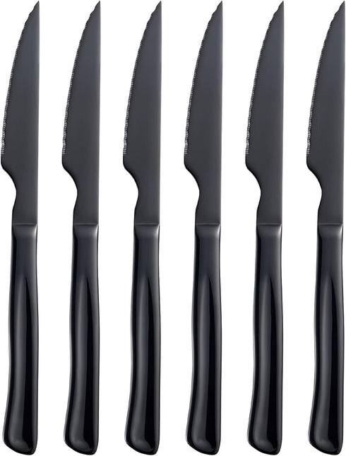 Black Steak Knife Set, 6 Piece Stainless Steel Kitchen Knife Set & Kitchen Utility Knives, 8.7 Inch Serrated Steak Knives, Dinner Knives, Sharp Kn...