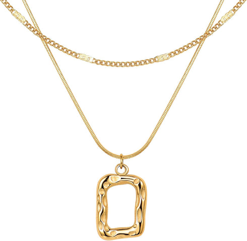 Evabelle Gold Layered Necklace for Women Trendy Jewelry 14K Real Gold Plated Chunky Chain Stackable Necklaces Dainty Choker Necklaces Rectangle Sq...
