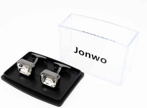Rectangle Crystal Cufflinks for Men In Gift Box Black/Blue/Purple/Transparent Crystals Men's Cuff Link for Wedding Shirt Party Business Birthday A...