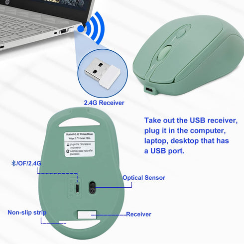 Bluetooth Mouse,Rechargeable Wireless Mouse for Laptop/iPad/MacBook Pro/Air, Silent Mouse Portable Slim for Surface Pro/PC/Lenovo/Samsung Tablet (...