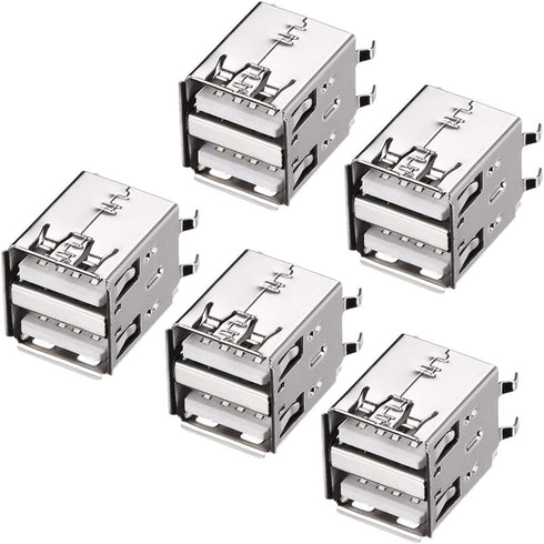 uxcell PCB USB Connector Type-A Dual Port Female Jack Vertical Four Bend Foot 5pcs...