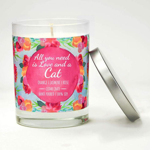 Funny Candles - All You Need is Love and A Cat - Orange, Jasmine, Rose - Cat Mom Gifts, Luxury Soy Funny Candles, 13.5 oz. Jar, 10 Oz. Candle, Cat...