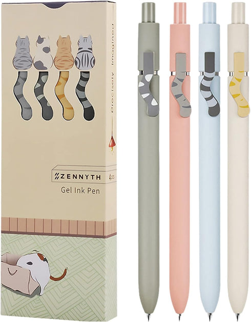 Cat Pens, 4 Pcs 0.5mm Cute Kawaii Pens Black Ink Pens Fine Point Smooth Writing Pens, High-End Series Cat's Tail Retractable Pens for Journaling N...