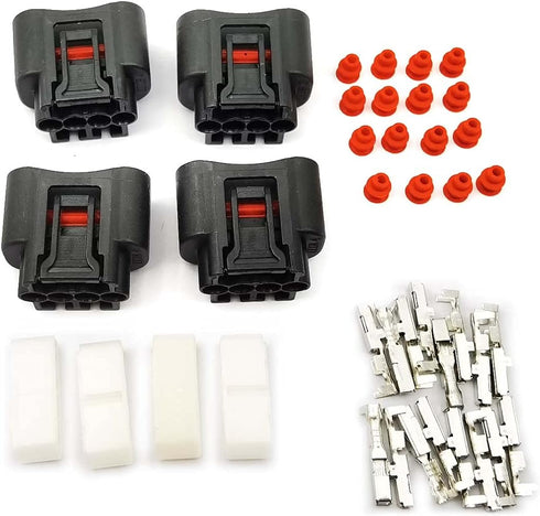 8Pcs Ignition Coil 4 Pin Plug Connector Denso waterproof black socket #90980-11885/7283-7449 Compatible with To-yota Le-xus Camry Yaris...