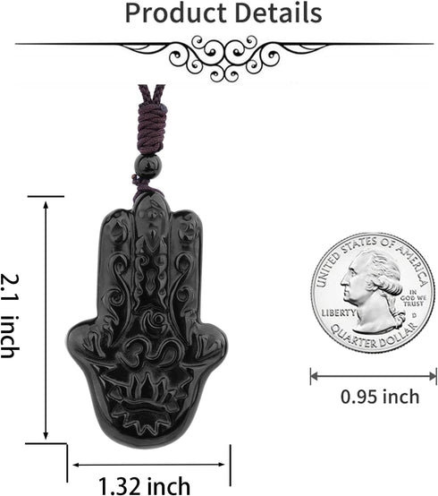 ASGIFT Black Obsidian Necklace Healing Crystal Stone Amulet Protection Pendant with Adjustable Rope Necklace Birthday Christmas Gift for Men Women...