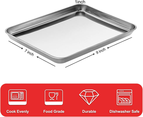Baking Sheet, Zacfton Stainless Steel Cookie Sheet Baking Pan Tray for Toaster Oven Size 9 x 7 x 1 Inch, Non Toxic & Healthy, Mirror Finish & Easy...