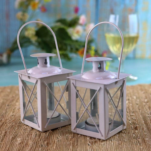 Kate Aspen Luminous Metal Mini Lanterns, Vintage Teal Light Candle Holders, White...